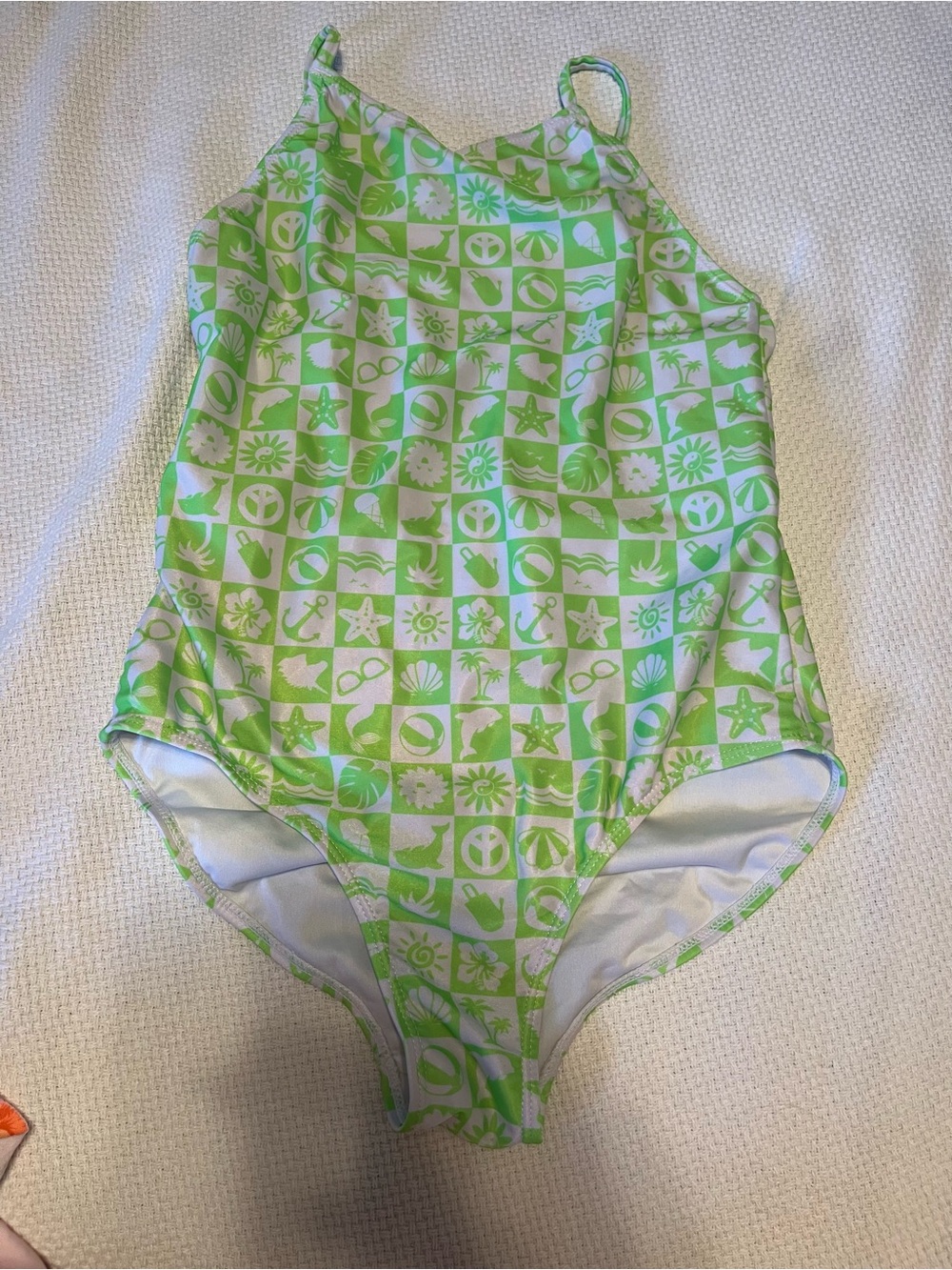 Justice Lime Green Checker One-Piece Swimsuit